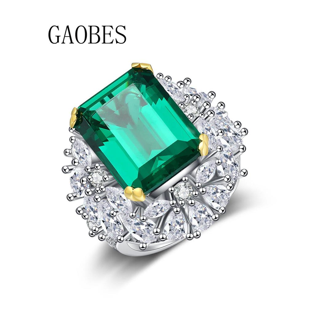 Luxury Emerald S925 Sterling Silver Ring for Women - Green Gemstone Inlaid