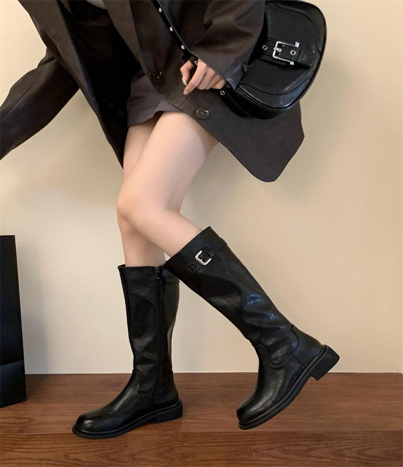 Thick-soled Buckle Boots 2025 New British Knight Boots Fashion Versatile and Thin Boots Women's Boots