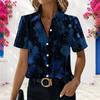 Women Plus Size Short Sleeve White Button Shirt Abstract Watercolor Ink Print Casual Lapel Loose Blouse For Summer Daily Wear
