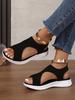 Women's Plus Size Breathable Knit Flat Sandals - European & American Casual Thick-Soled Beach Sandals