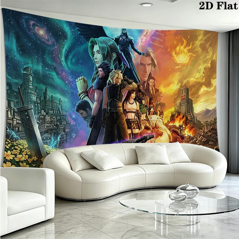 ffvii Game Wall Tapestry Aesthetic Wall Hanging Printed Fabric Blanket Decorative Tapestries for Bedroom Living Room Home Decor