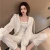 1116 Early Spring Hong Kong Style New Casual Sports Suit Women's Trousers Zipper Sweater Jacket Women's Suspender Three-piece Tide Set
