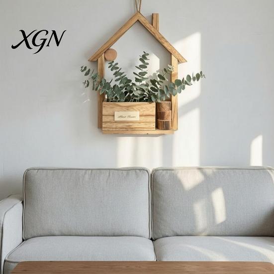 Rustic Home Wall Decoration Wooden Planter, Creative Hanging Flower Pot Basket for Indoor Plants Decorative Faux Flowers, Decor Living Room