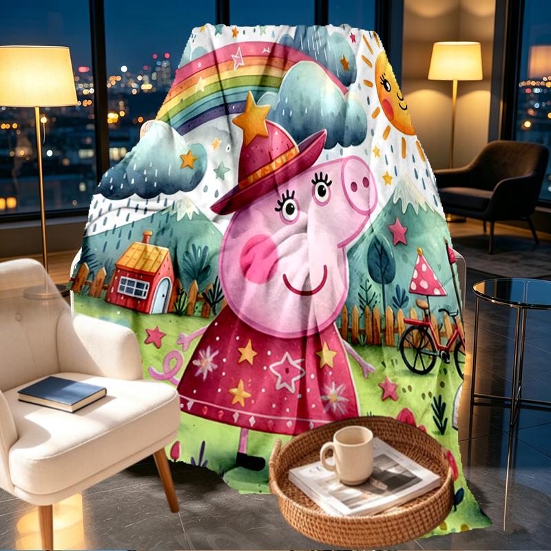 Peppa Pig Print Blanket - Soft & Comfortable, for Bedroom, Travel, Sofa, Home Decoration - Birthday Christmas Gift for Friend