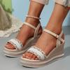 Crystal Weave Wedge Heels Sandals Women 2025 Comfort Thick Sole Platform Summer Shoes Woman Ankle Strap Chunky Sandalias Mujer