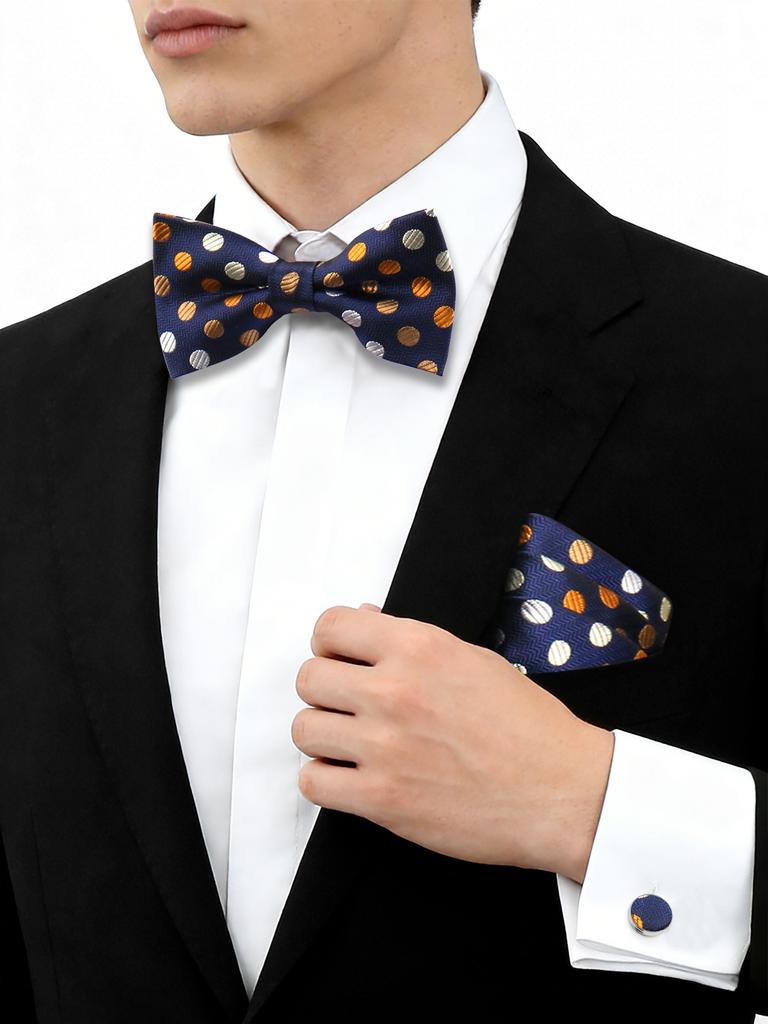 55 Styles Men Bow Tie Sets 3 Pcs Luxury Classic Stripe Pocket Square Cufflinks Paisley Floral Polka Dot Wedding Business