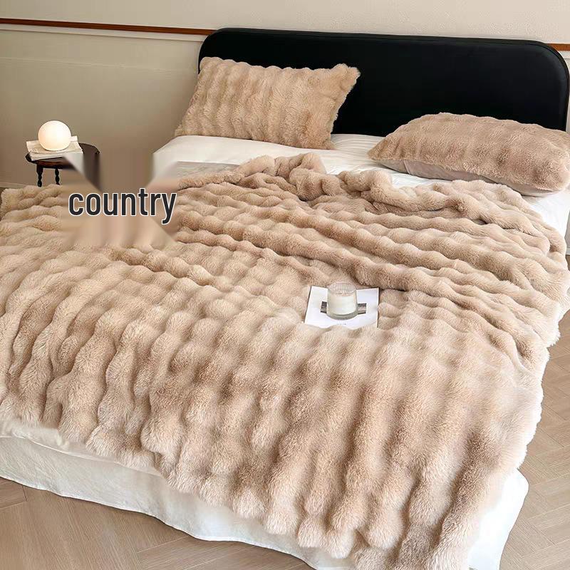 Tuscany Dual-Sided Ultra-Thick Rabbit Fur Blanket: Autumn/Winter Velvet Nap Quilt
