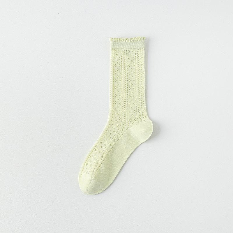 Summer Lace Black and White Pile Socks with Small Leather Shoes Ballet Style Socks for Women. Summer Thin Mid-calf Socks
