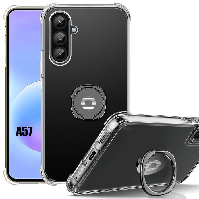 Shockproof Case - BOOLING - for Samsung Galaxy A57 5G - Transparent Silicone with Black Stand