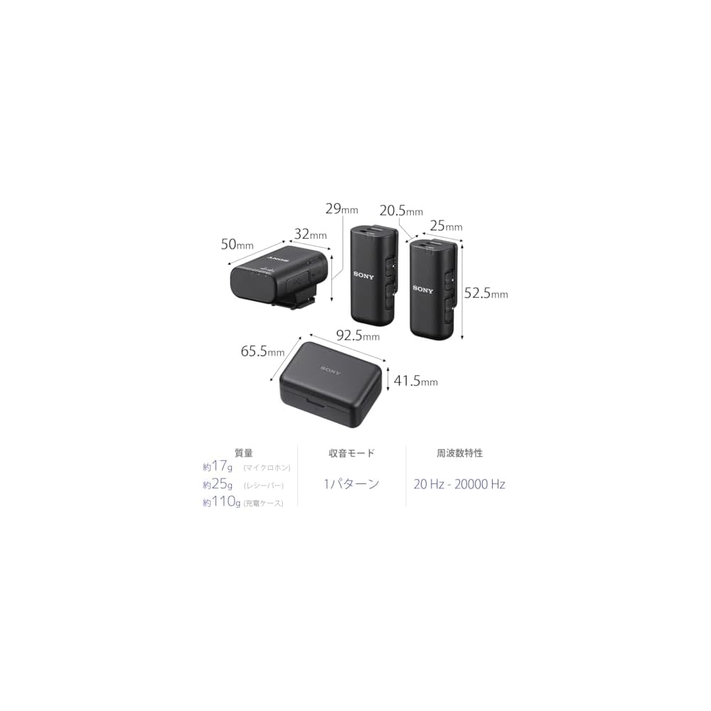 SONY Wireless Microphone for Cameras (2 Microphones + Receiver + Charging Case) - Ideal for Indoor and Outdoor Vlogging, Live Streaming, Video Intervi
