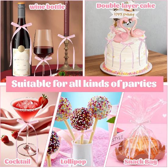 Pink Bow Cake Toppers, Happy Birthday Sign with 12 Pcs Bow Cake Decorations for Pink Ribbion Birthday Decorations Baby Shower Wedding Party Supplies