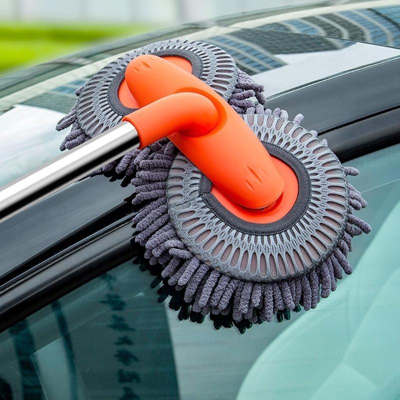 Long Handle Car Wash Mop with Soft Fiber Head for Rooflines, Windshields, Body Panels, Regular Vehicle Washing, and Easy Storage Tasks