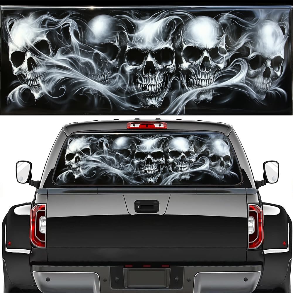 Vintage Horror Skulls Pickup Truck Decals Rear Window, Fantasy Skeleton Picture Automotive Decals and Graphics Rear Window Decals for Trucks, Car