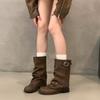 Thick heel black Martin boots women's boots 2025 new spring and autumn motorcycle mid-leg boots trouser tube boots with skirt boots