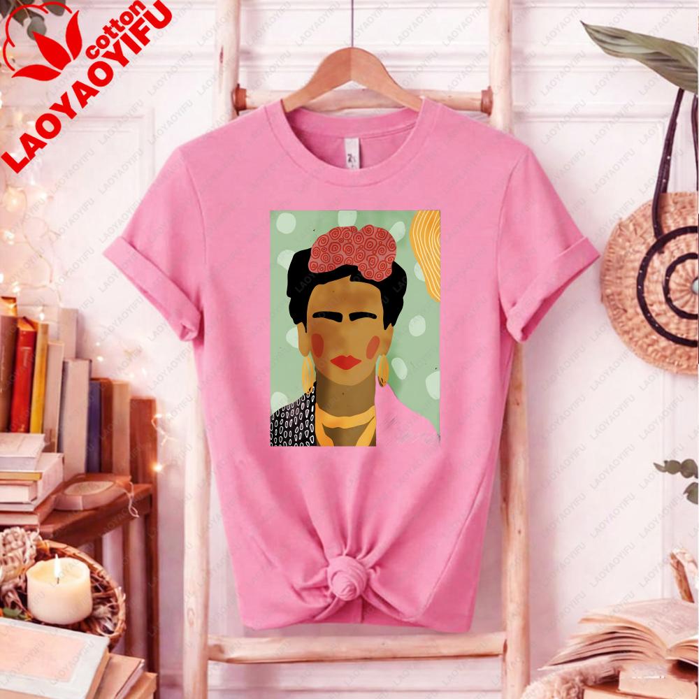 Frida Kahlo Inspired TShirt Minimalist Cotton Tee for Art Lovers Bold Creative Portrait Design Fashion Printed Tshirt Tops