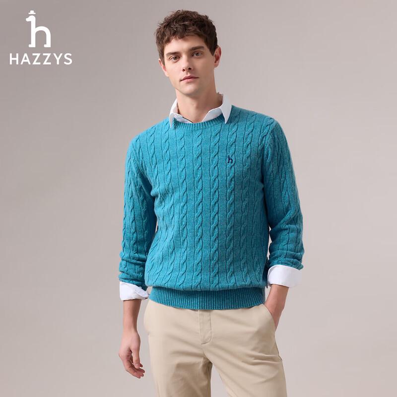 HAZZYS Men's Wool Cashmere Cable Knit Sweater