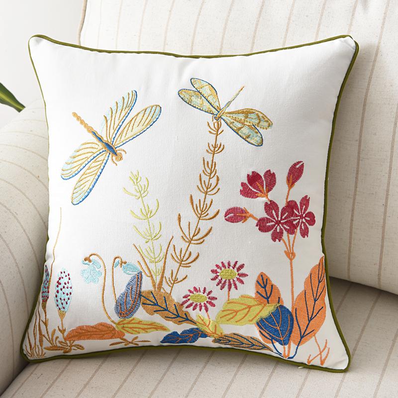 Butterfly Cushion Cover 45x45cm Floral Country Style Pillow Cover Cotton Embroidery Suqare Home decoration for Living Room