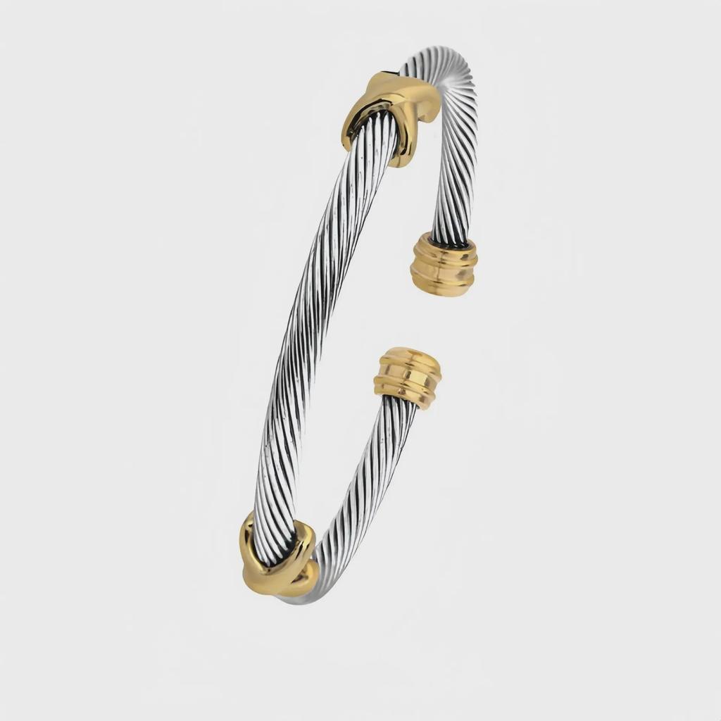 Trendy European-American 4MM Titanium Steel Twisted Wire Open Bracelet – Stainless Steel, Versatile Design for Women