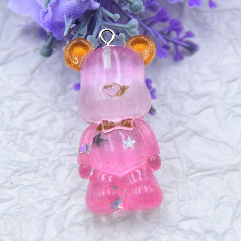 Gradient Resin Transparent Bear Earrings Necklace with Star Sequins - DIY Jewelry Accessories