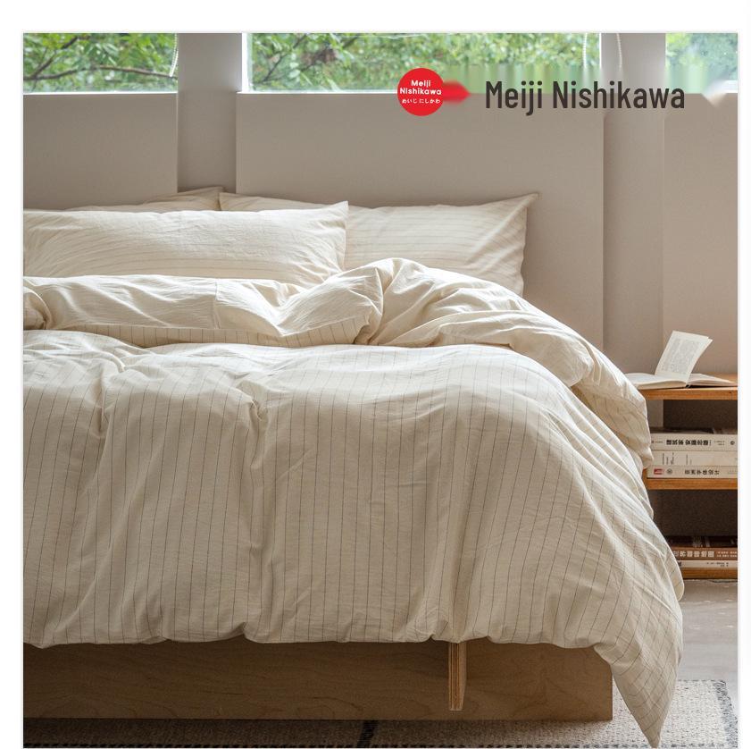 Meiji Nishikawa Minimalistische Streep Katoen Linnen 4-delige Bedset met YKK Rits