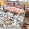 Applique Embroidery Ins Towel Embroidery Washed Cotton Four-piece Quilt Cover Bed Sheet Dormitory Three-piece Bedding Set Bed Sheet Quilt Cover