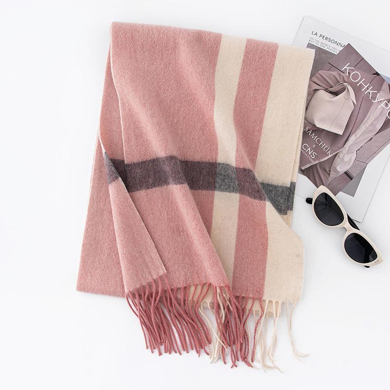 Lamb Wool Scarf Autumn and Winter New High End Women's All Match Thickened Plaid Splicing Warm Scarf Dual Use
