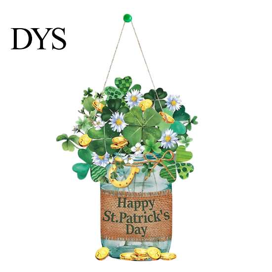 St Patrick Day Door Sign St. Patrick's Wooden Sign, Luck Clover Green Hat Themed Hanging Front Welcome Plaque Plaque, Decorative Ornaments for Holiday