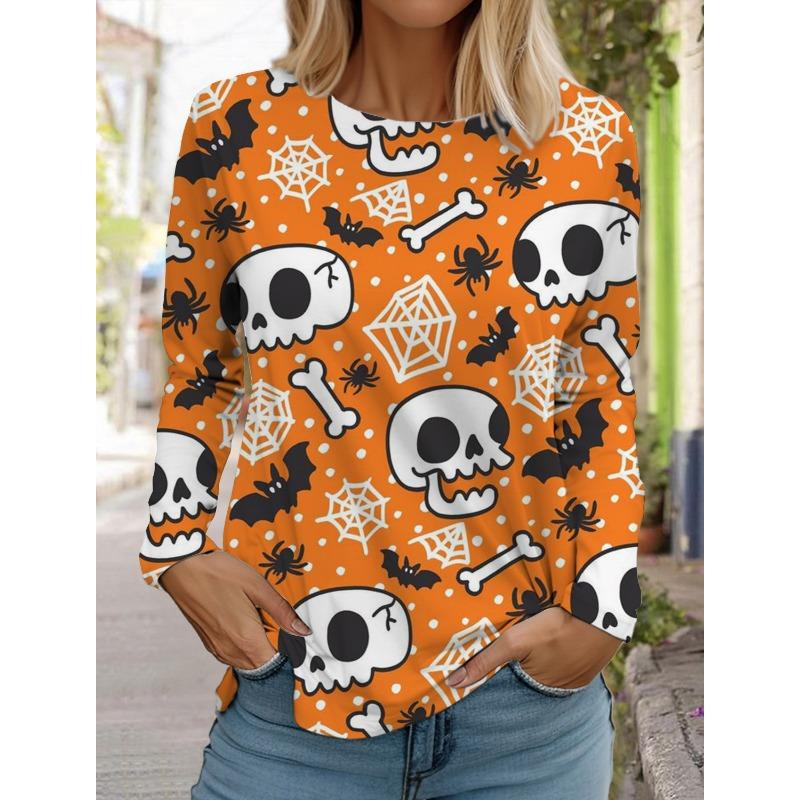Halloween Women's Long Sleeve Cute Pumpkin Head 3D Pattern T Shirt 2024 Autumn Fashion Women's Top Harajuku Pullover Clothing