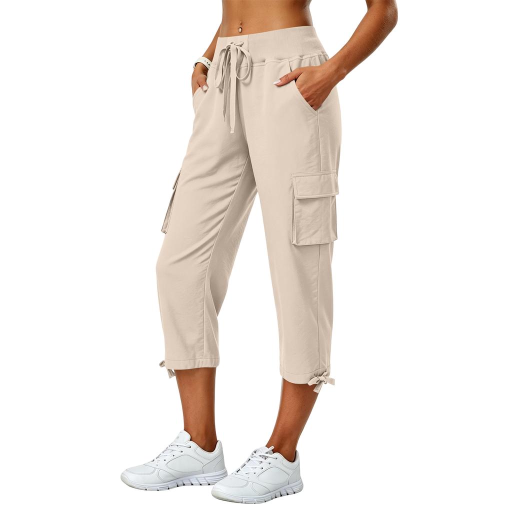 Pantalones Cargo de Secado Rápido para Mujer con Cordón Ajustable Corte Holgado Casual para Trabajo Senderismo al Aire Libre Viajes Ligeros