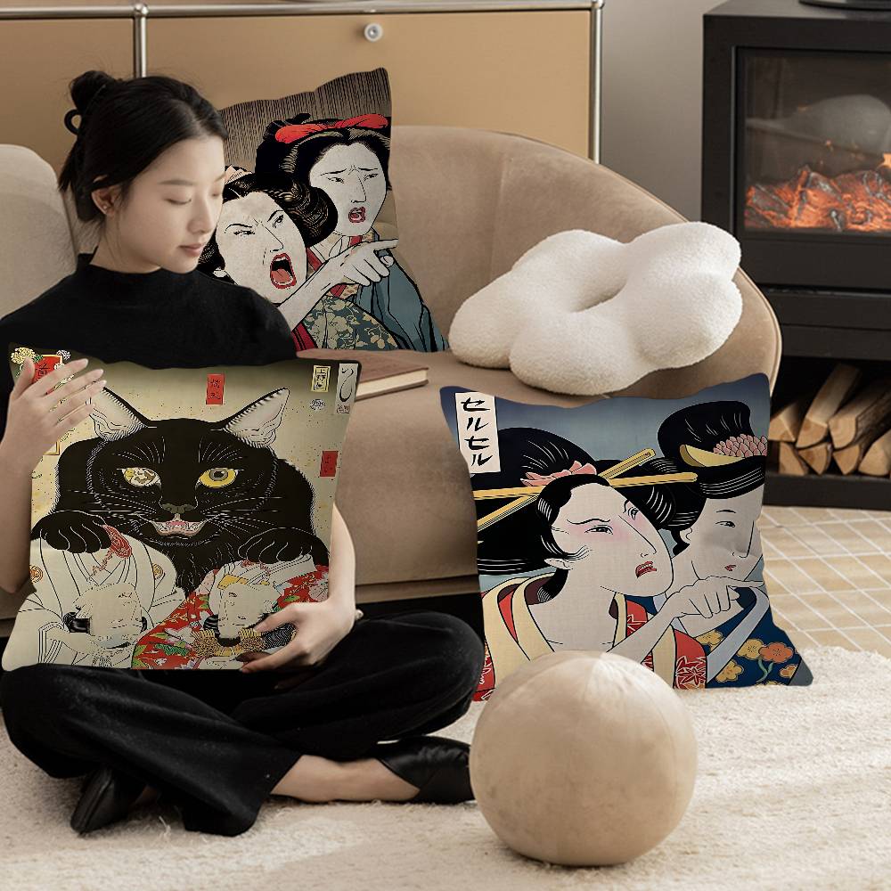 Lustige japanische Frau schreit Katze Hund Doge Kissenbezug Auto Überwurf Kissenbezug für Sofa Auto Weihnachtsgeschenk 40x40cm 45x45cm