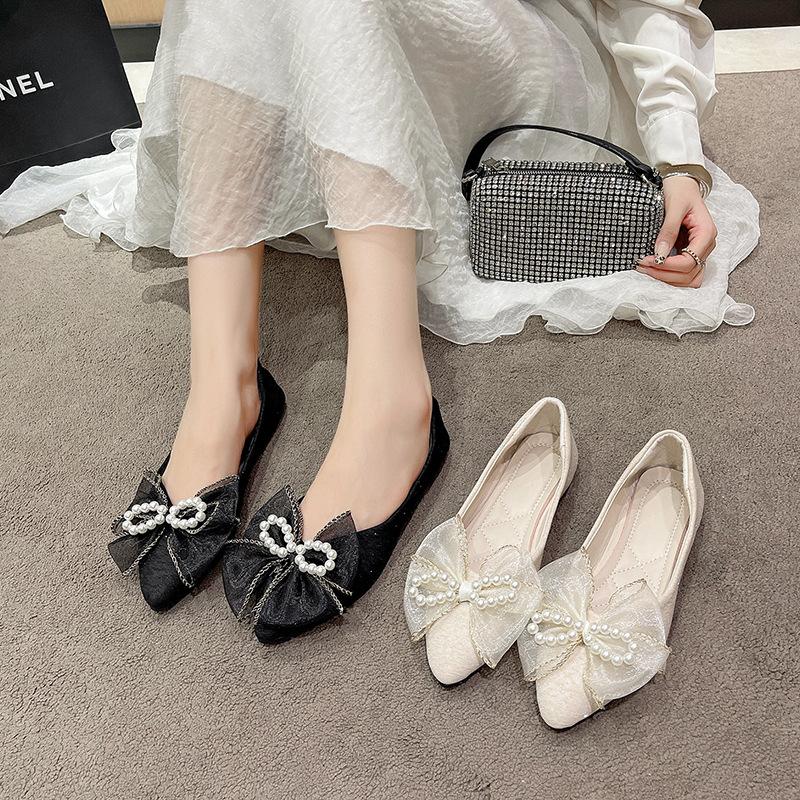 Spring New Xiaoxiangfeng Flats Fairy Pointed Mary Jane Bow Single Shoes