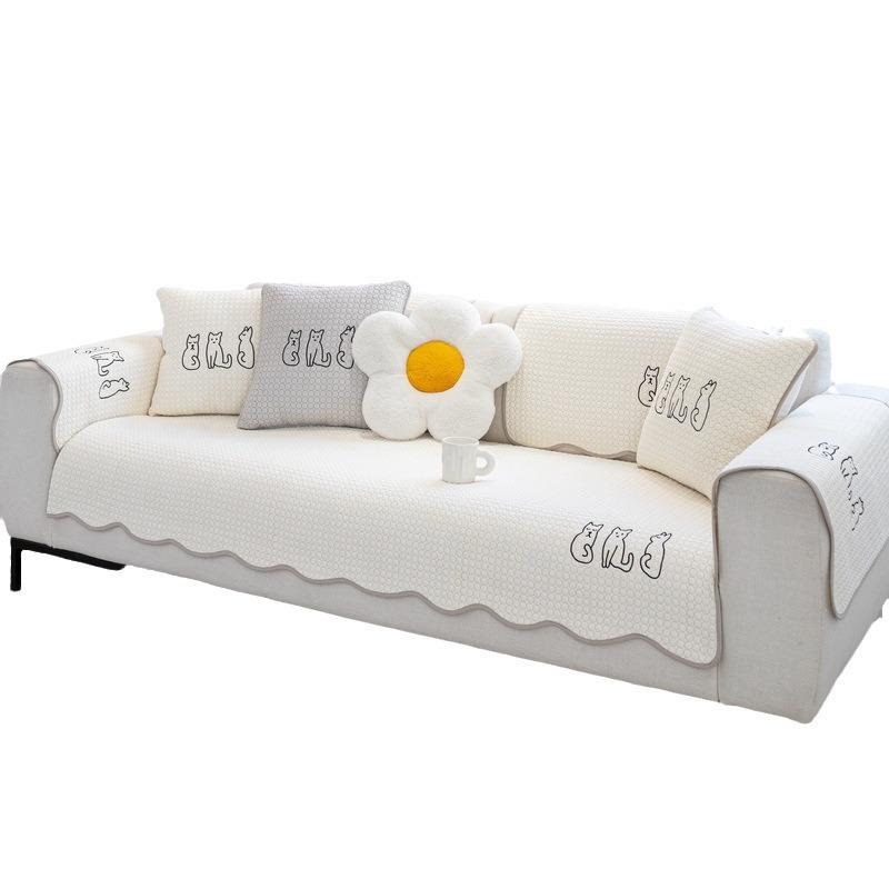 Modern Simple Sofa Cushion Pure Cotton Cartoon Embroidered Sofa Towel Full Cover Sofa Cover Four Seasons Universal Fabric Cushion