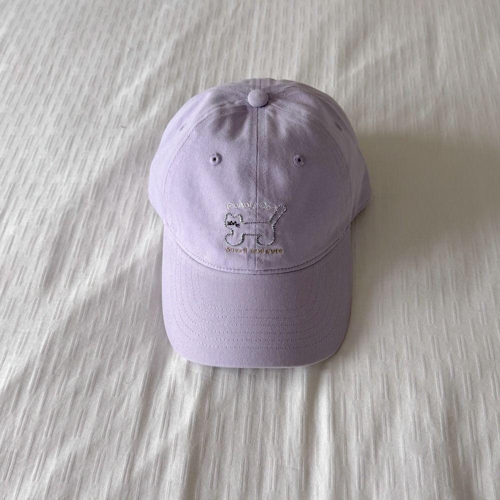 Korean Style Sunscreen Baseball Cap Adjustable Cotton Peaked Hat Cat Embroidered Cap  Unisex