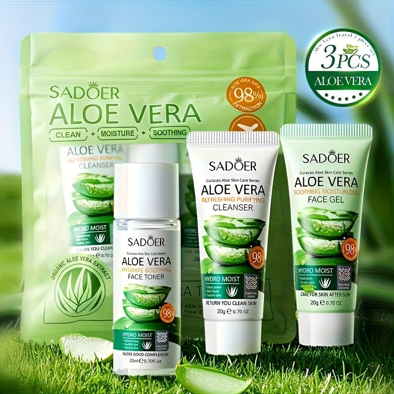 

3pcs/kit SADOER Aloe Vera Skin Care Set Face Wash Facial Cleanser Aloe Gel Toner Cream Moisturizing Facial Travel Size Skin Care aloe vera set