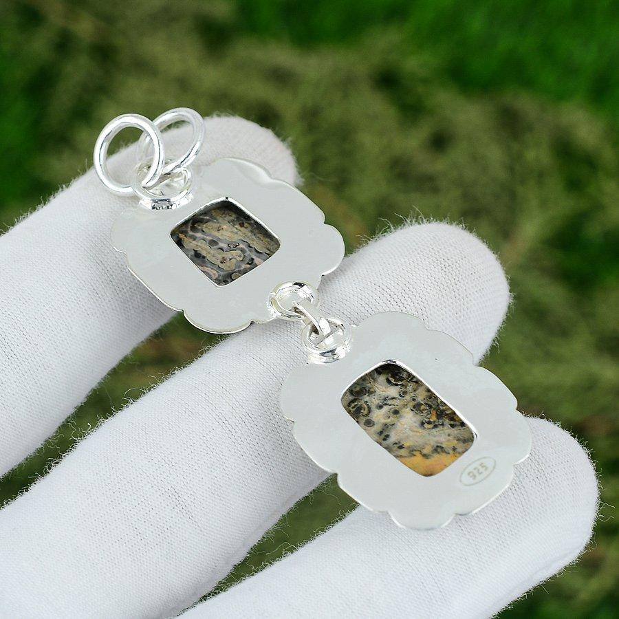 Anniversary Gift For Her Natural Leopard Skin Jasper Gemstone Pendant 925 Silver