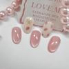 Cat Eye Bow Strawberry Oval Nail Tips - Removable & Wearable Medium-Long Nails