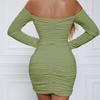 Rochie elegantă de primăvară/toamnă pentru femei, cu un singur umăr, mânecă lungă, mulată pe corp, sexy, stil european/asiatic, wrap