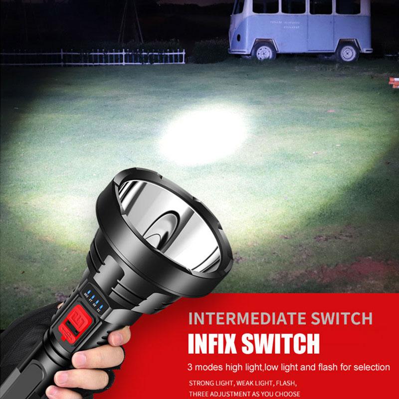 Strong Light Flashlight LED Power Display Built In Battery Outdoor Long Range Waterproof USB Charging Strong Light Flashlight