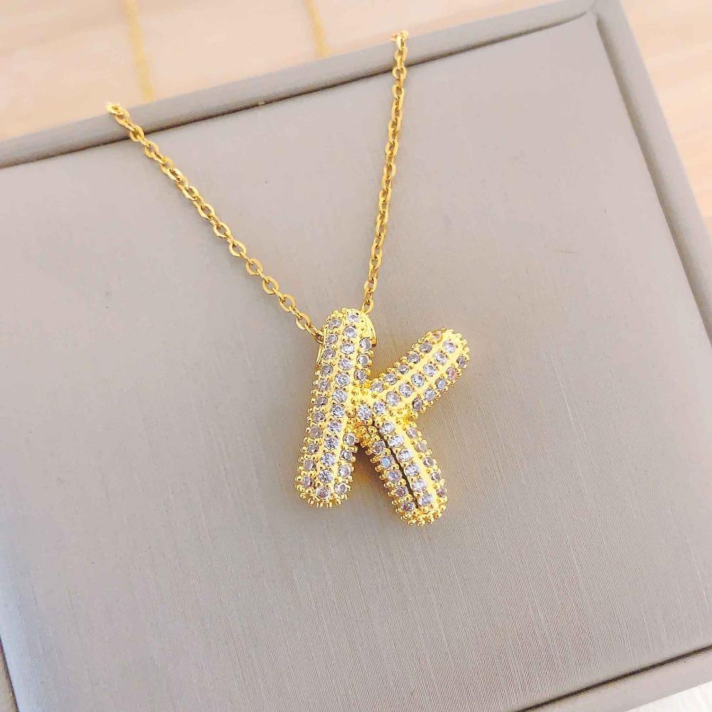 Necklace Female English Alphabet Necklace Female Hip Hop Full Zircon Delicate Clavicle Chain Personality Necklace