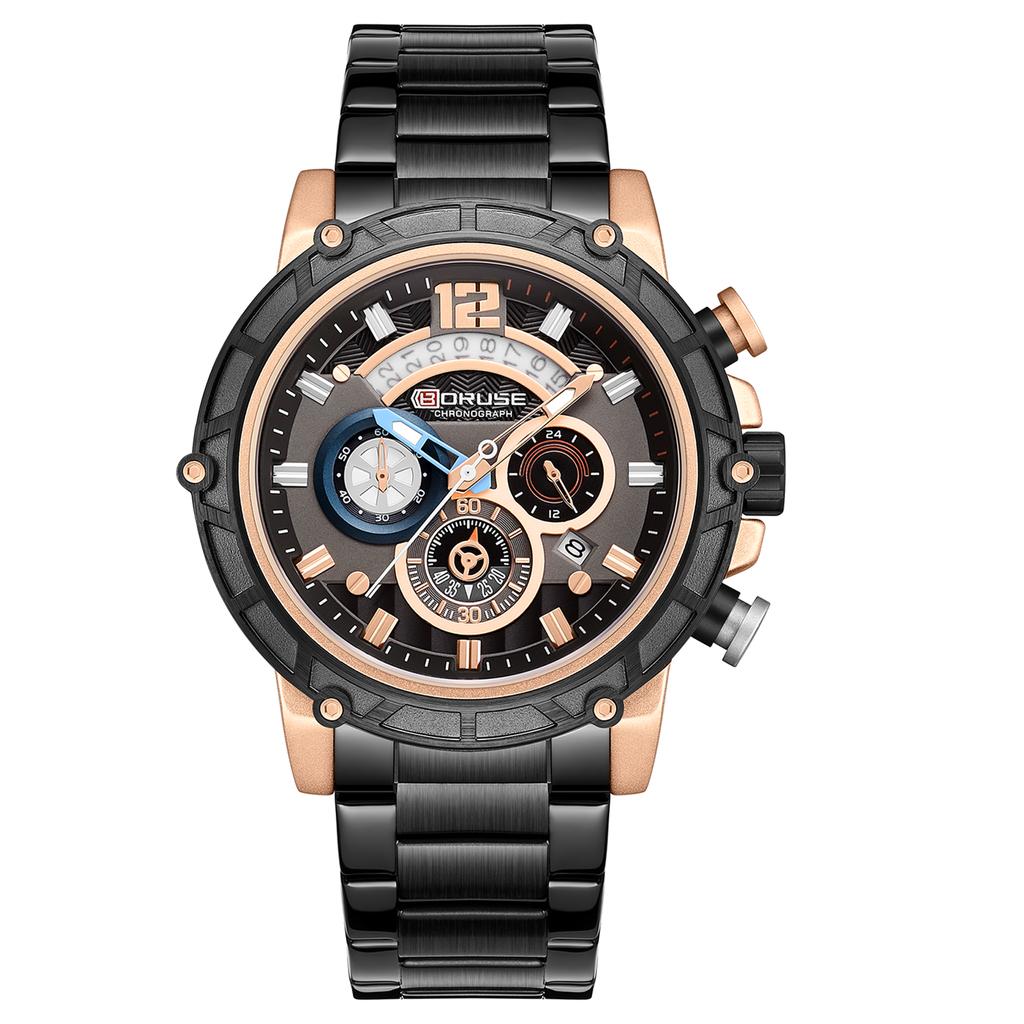 BORUSE Men's Business WatchCasual Watch Pointer Quartz Men's Watch Stainless Steel strap watch for men Analog Calendar Men's watch