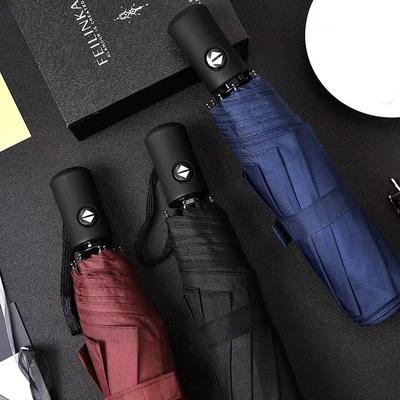 Automatic Rain & Sun Umbrella Black Coating Parasol Anti-Uv 3 Folding Wind Resistant Auto Luxury Big Windproof Women Men 8Ribs
