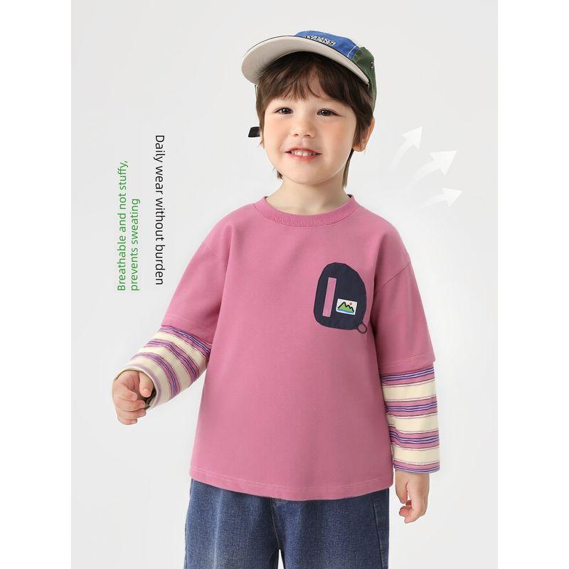 Right European Style Boys' Faux Two-Piece Long-Sleeve T-Shirt 2026 Spring New Spring and Autumn Outfit for Babies and Children, Thin Base Layer