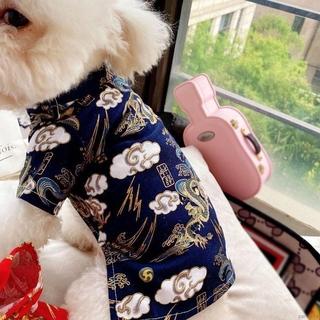 

1Pc Chinese Style Dog Tang Suit Shirt Cotton Soft Pet Spring Festival New Year Shirt Comfortable Dragon/Auspicious Cloud Pattern 2XL синій