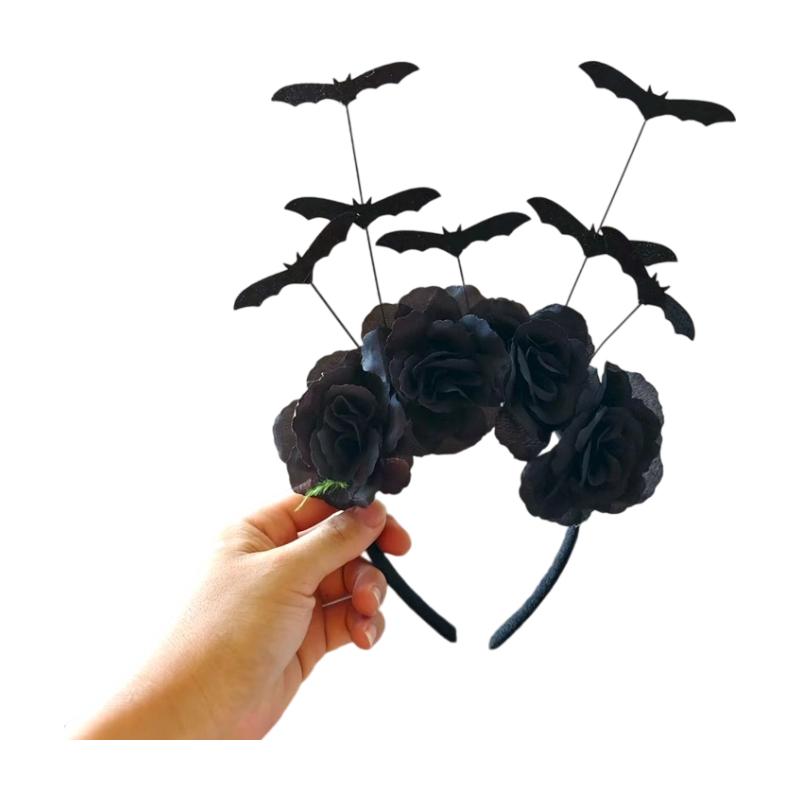Halloween Role-Playing Headband Cute Artificial Flowers Gothic Bat Headband Creative Dance Party Costume Headwear Hair Accessory