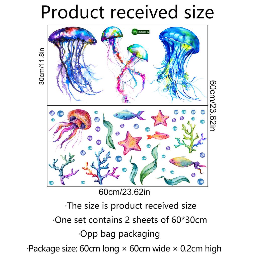 Underwater World Jellyfish Starfish Wall Stickers Living Room Bedroom Children's Background Decoration Decals