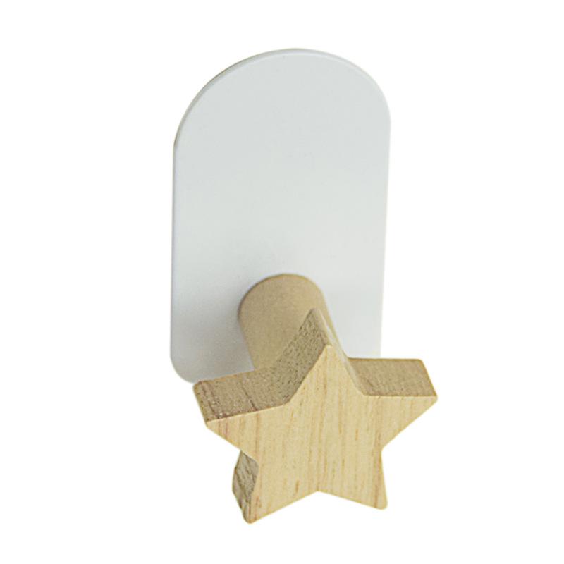 Wooden Star Heart Hook Strong No Trace Sticky Hook Bag Key Hook Solid Wood Children's Coat Hook Home Decor