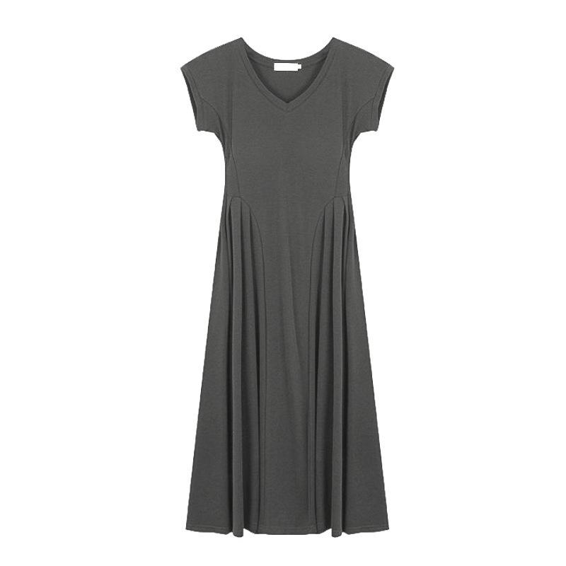 

[Special shot] Casual temperament V-neck short-sleeved dress summer large size fat mm pear-shaped figure waist display 3XL темно-сірий