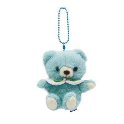Take Off Baby Bear Drop Plush Keychain Retro Pastel Colored Bear with Cute Floral Embroidery On Collar Blue