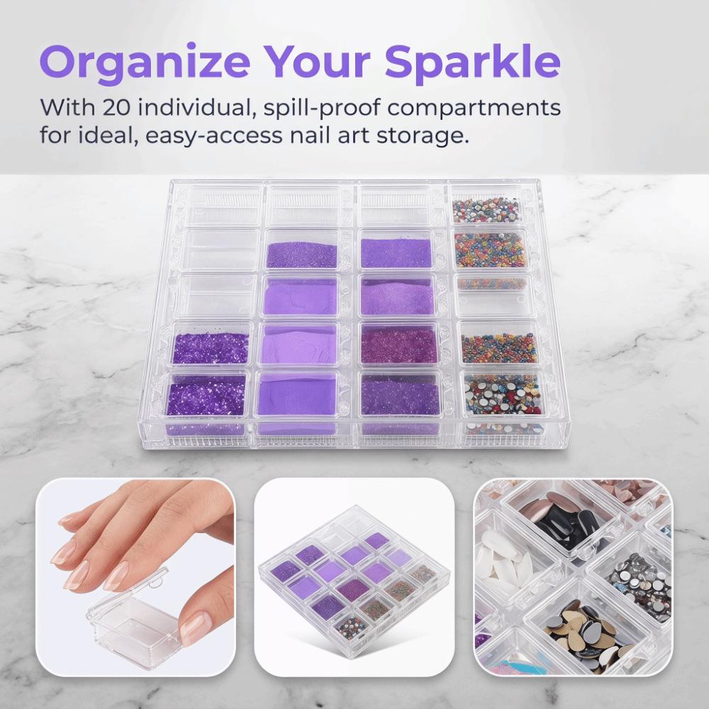 

20 Grids Nail Accessory Organizer Box Clear Bead Organizer Storage Box For Nail Rhinestone