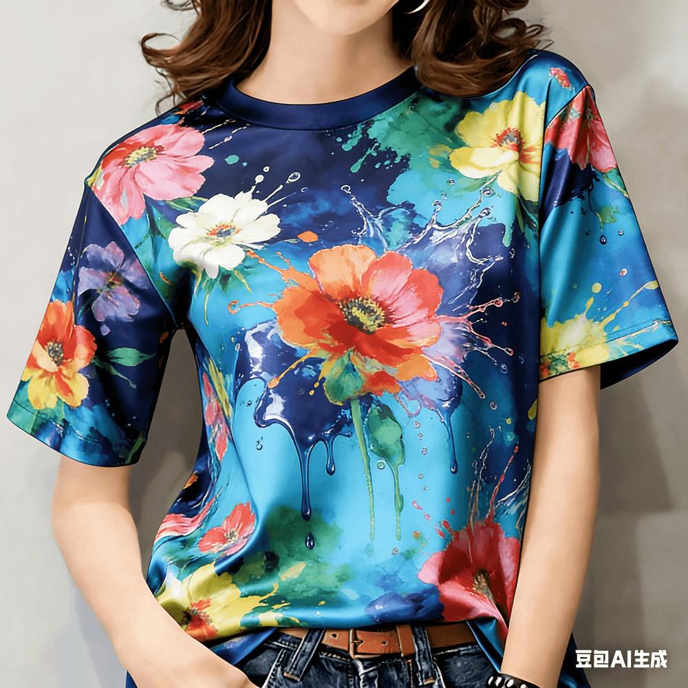 Casual Printed T-shirt - Water Splashing Festival Theme Women's Fashion